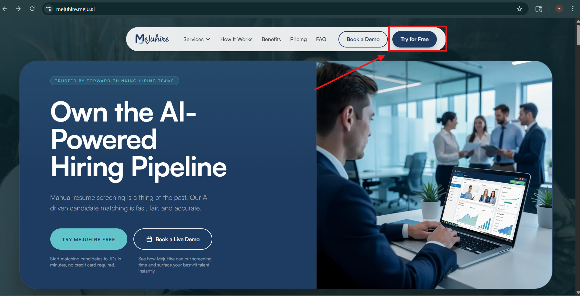Click 'Try for Free' to create your account
